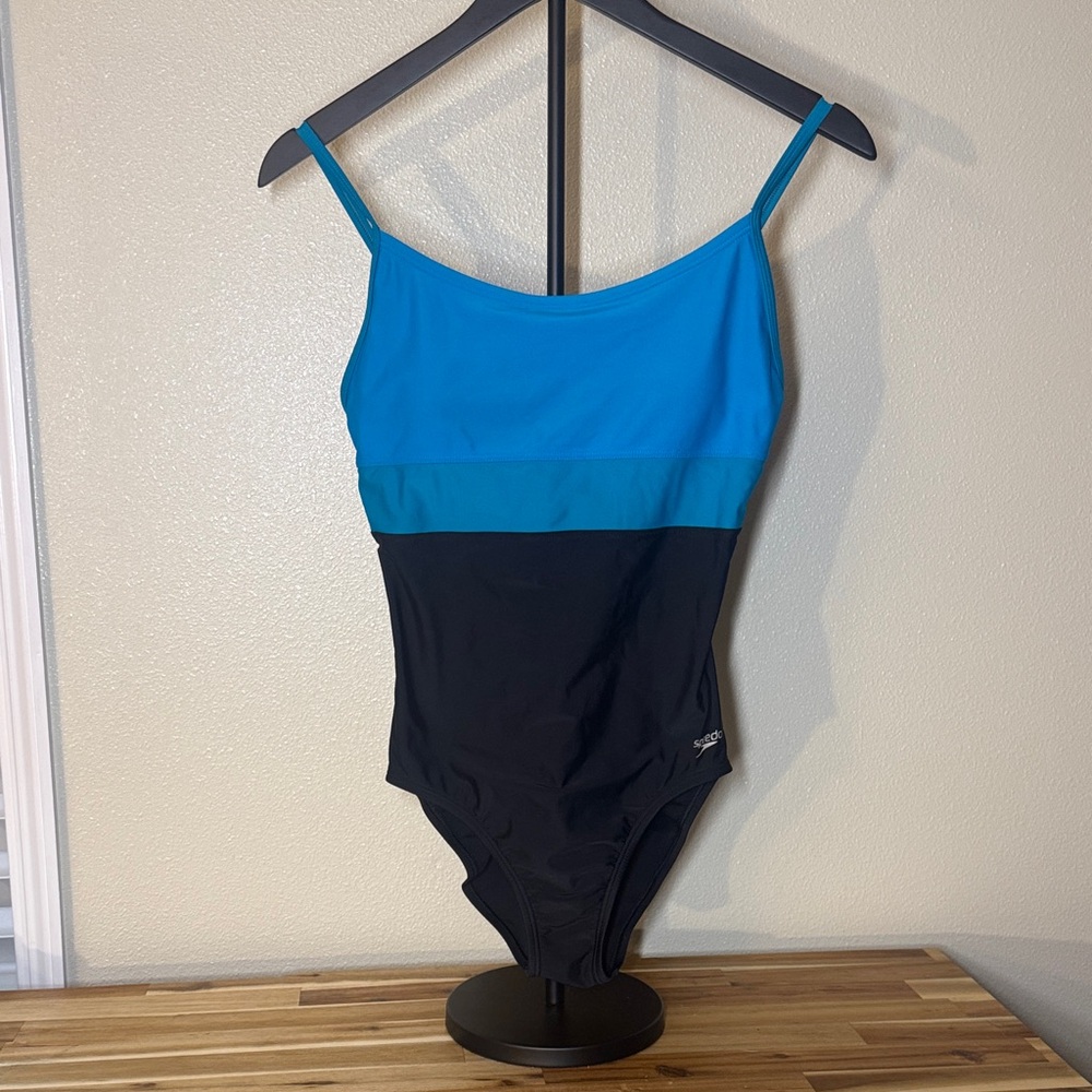 Speedo‎ Athletic One-Piece Swimsuit | Size 8 | Colorblock Black & Teal